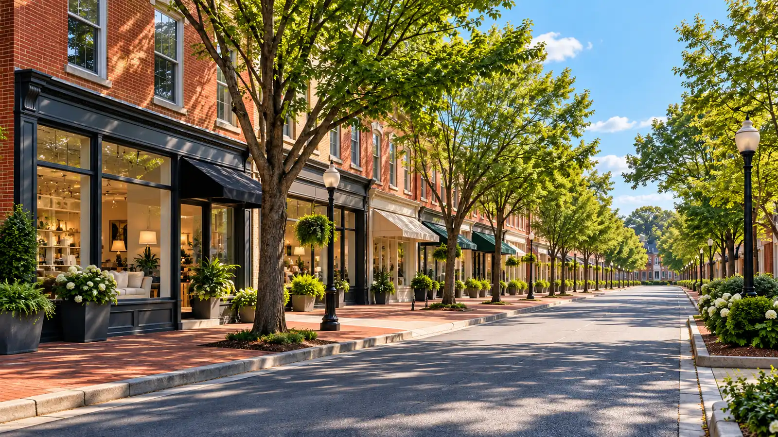 Small professional office building on a tree lined street in Matthews, North Carolina